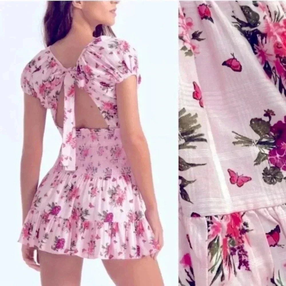 NWOT LoveShackFancy Spritz Dress in Rosemary Mauve Pink Floral Cottagecore Large